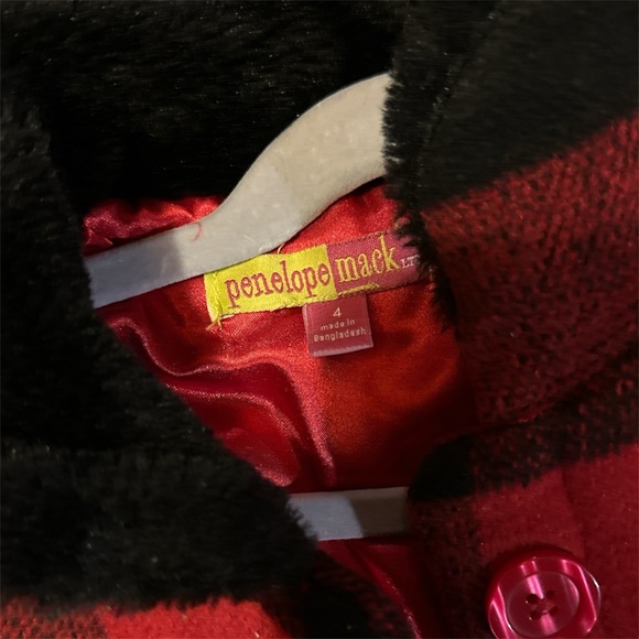Girls Buffalo Plaid Coat & Hat set - Picture 2 of 3
